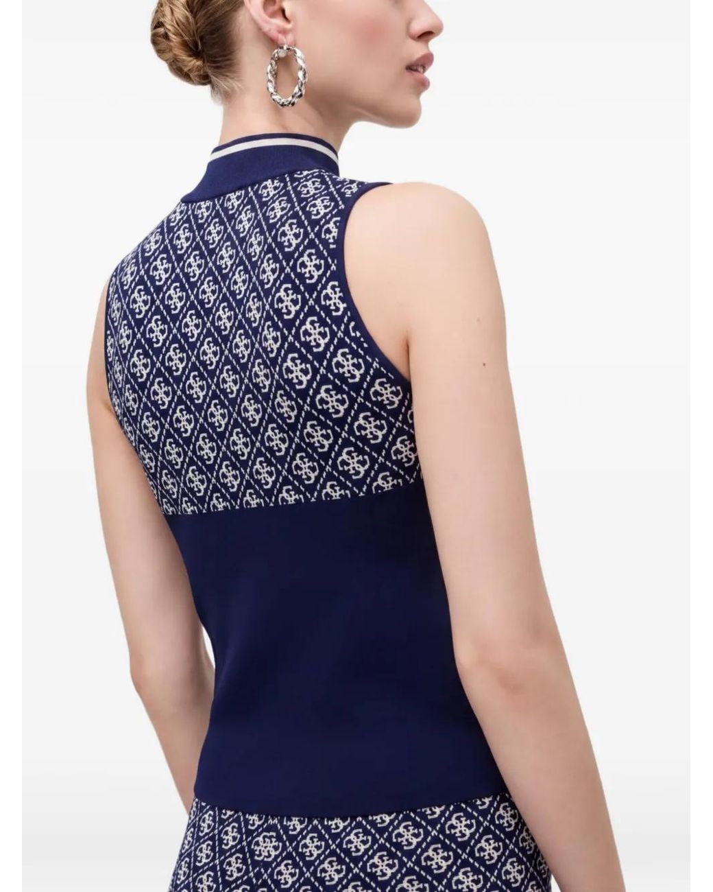 Guess Blue Haut Sans Manches À Motif Monogrammé