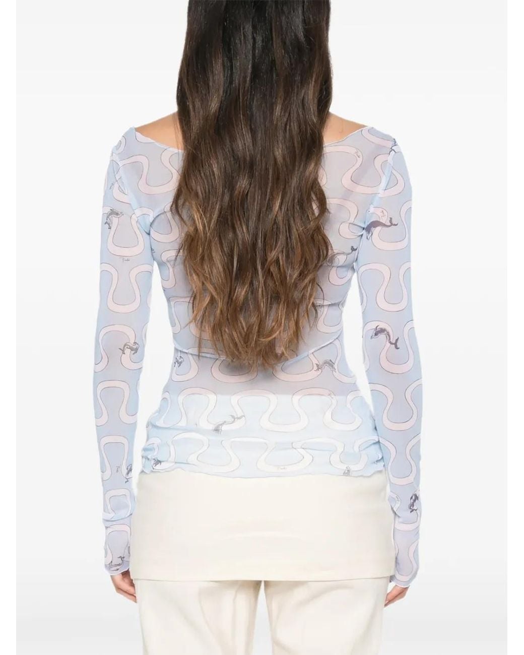 Emilio Pucci Blue Graphic-Print Long-Sleeve Top