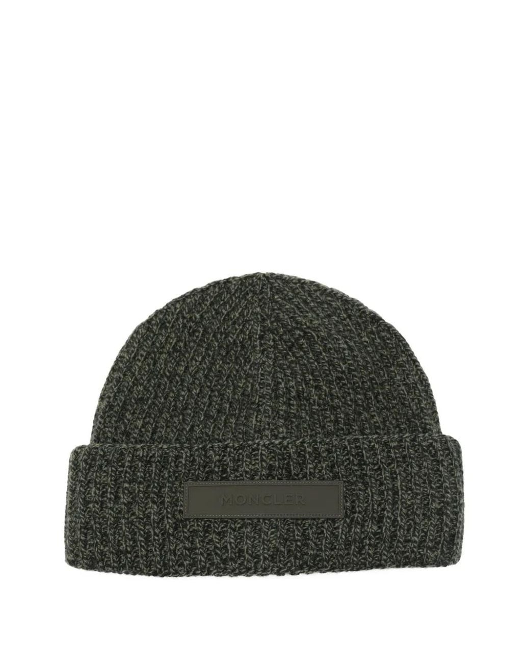 Moncler Gerippte Beanie Mit Logo-Patch in Green für Herren