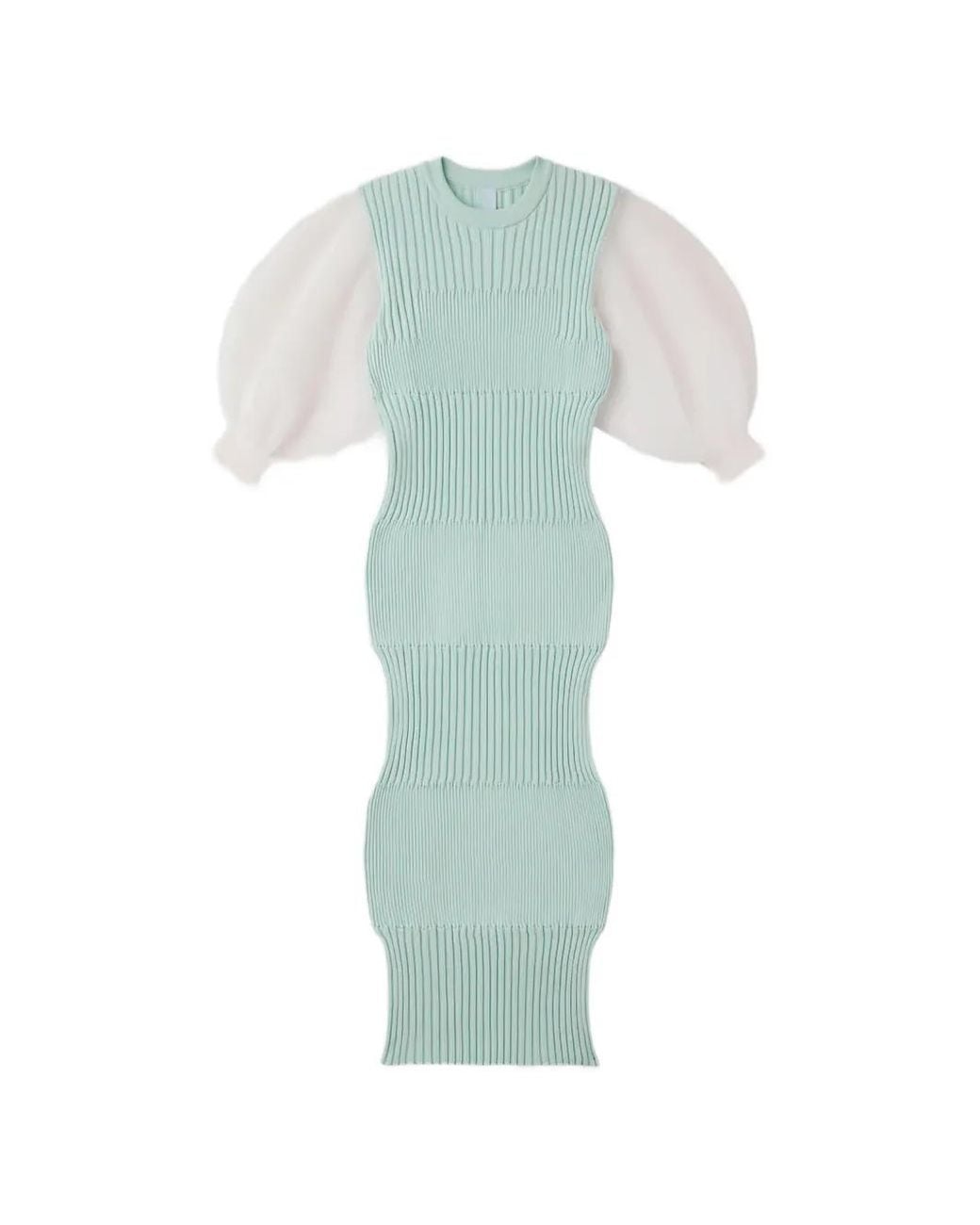 CFCL Green Ribbed Puff-Sleeve Midi Dress