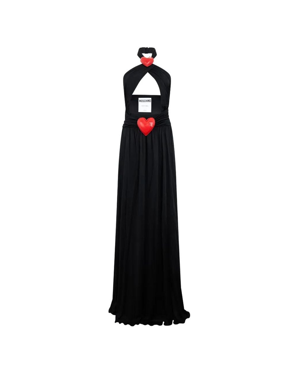 Moschino Black Heart-Appliqués Halterneck Maxi Dress