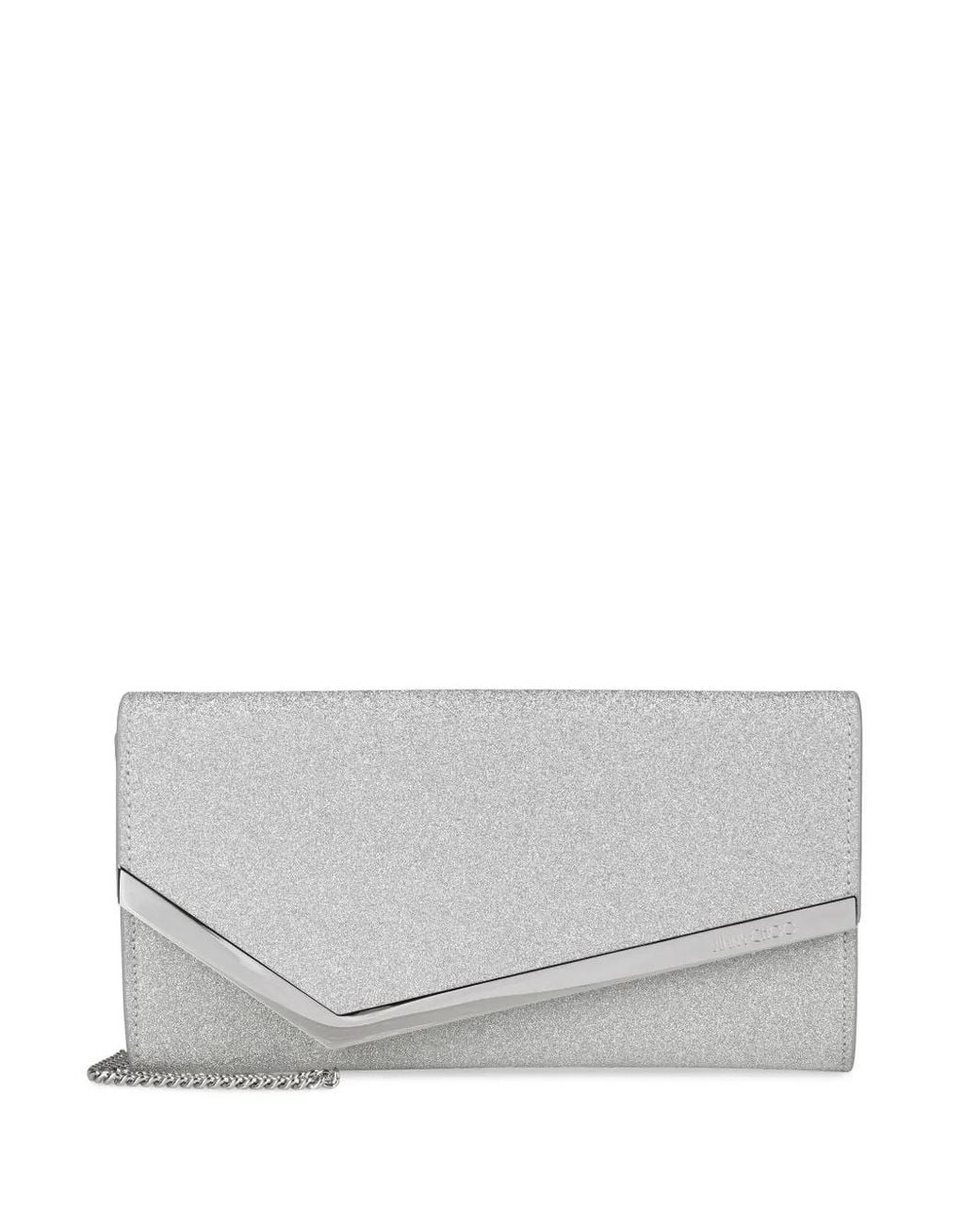 Jimmy Choo Gray Emmie Glitter Leather Clutch