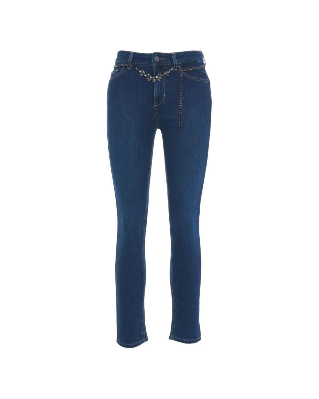 Liu Jo Blue Embellished Chain-Link Jeans