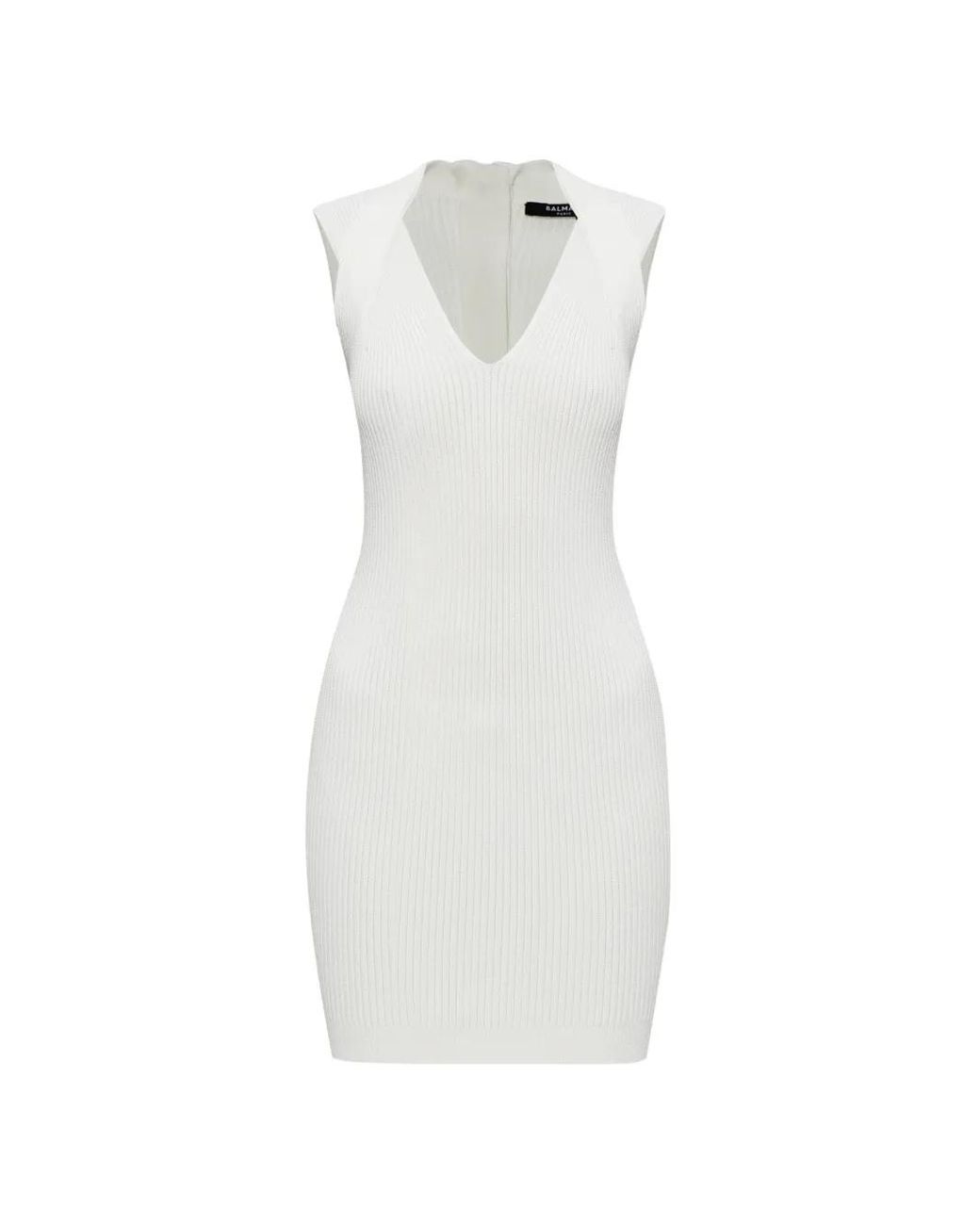 Balmain White V-Neck Sleeveless Dress