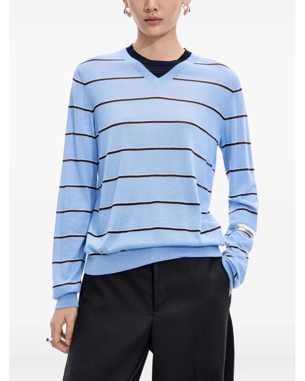 Pull Rayé À Col V JNBY en coloris Blue