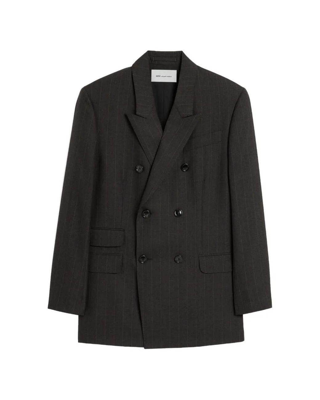 AMI Black Double Breasted Striped Wool Blazer for men