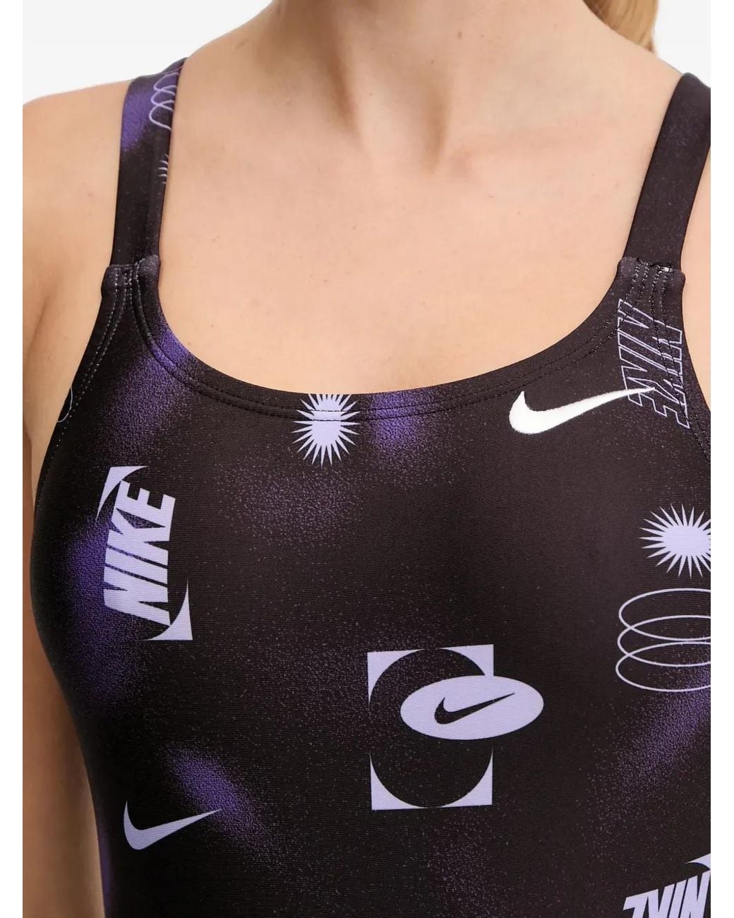 Nike Blue Logo-Print Racerback Swimsuit