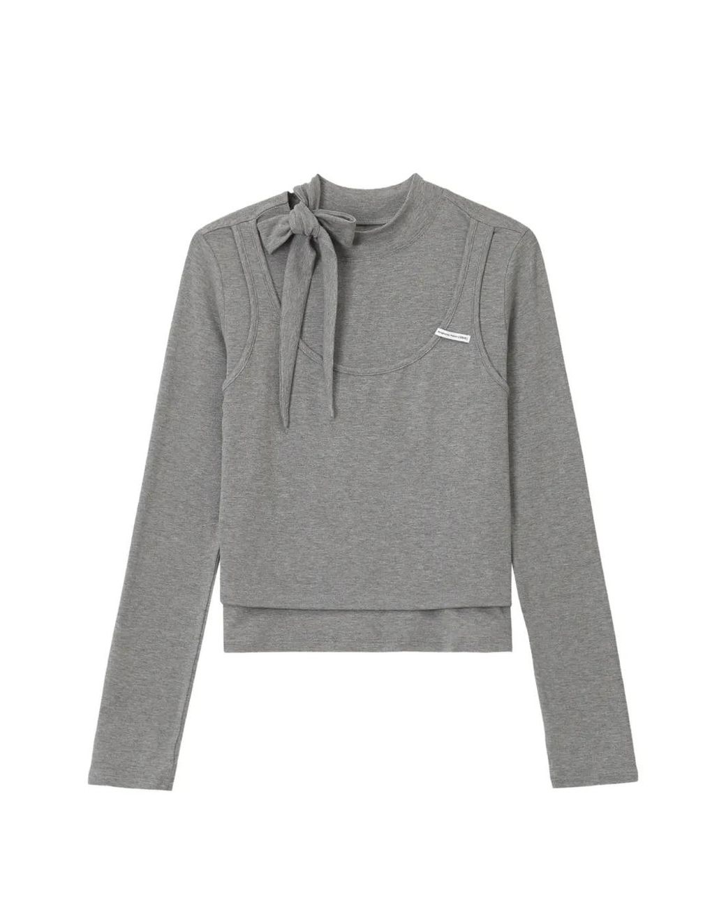 Izzue Gray Bow-Detail Layered Long-Sleeve Top