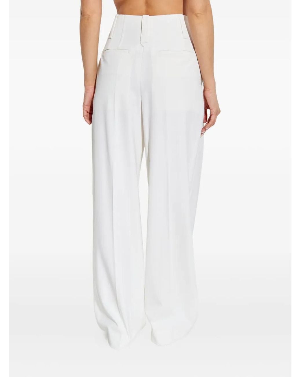 Victoria Beckham White Pleated Wide-Leg Trousers
