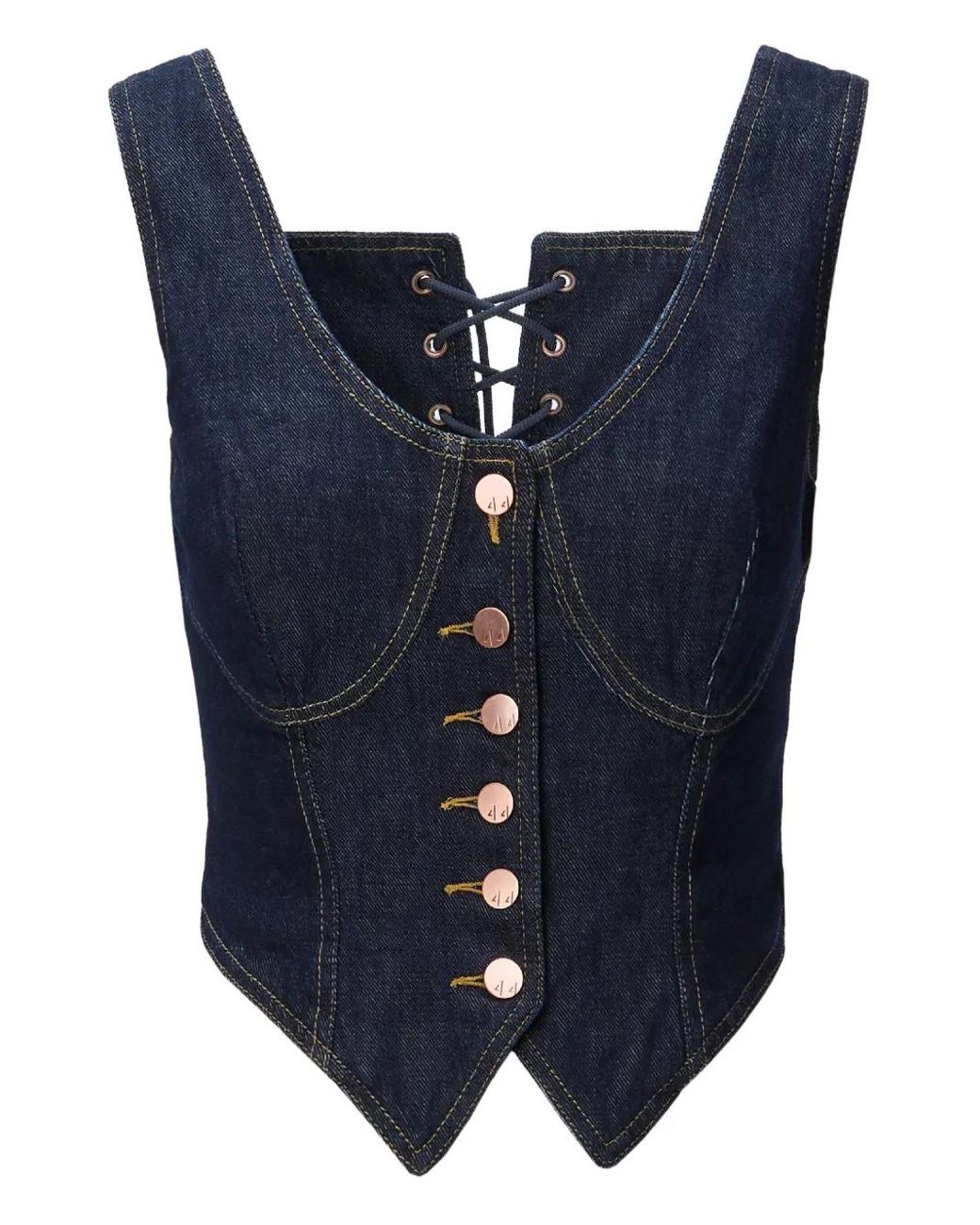 No44 Blue Lace-Up Button-Fastening Vest
