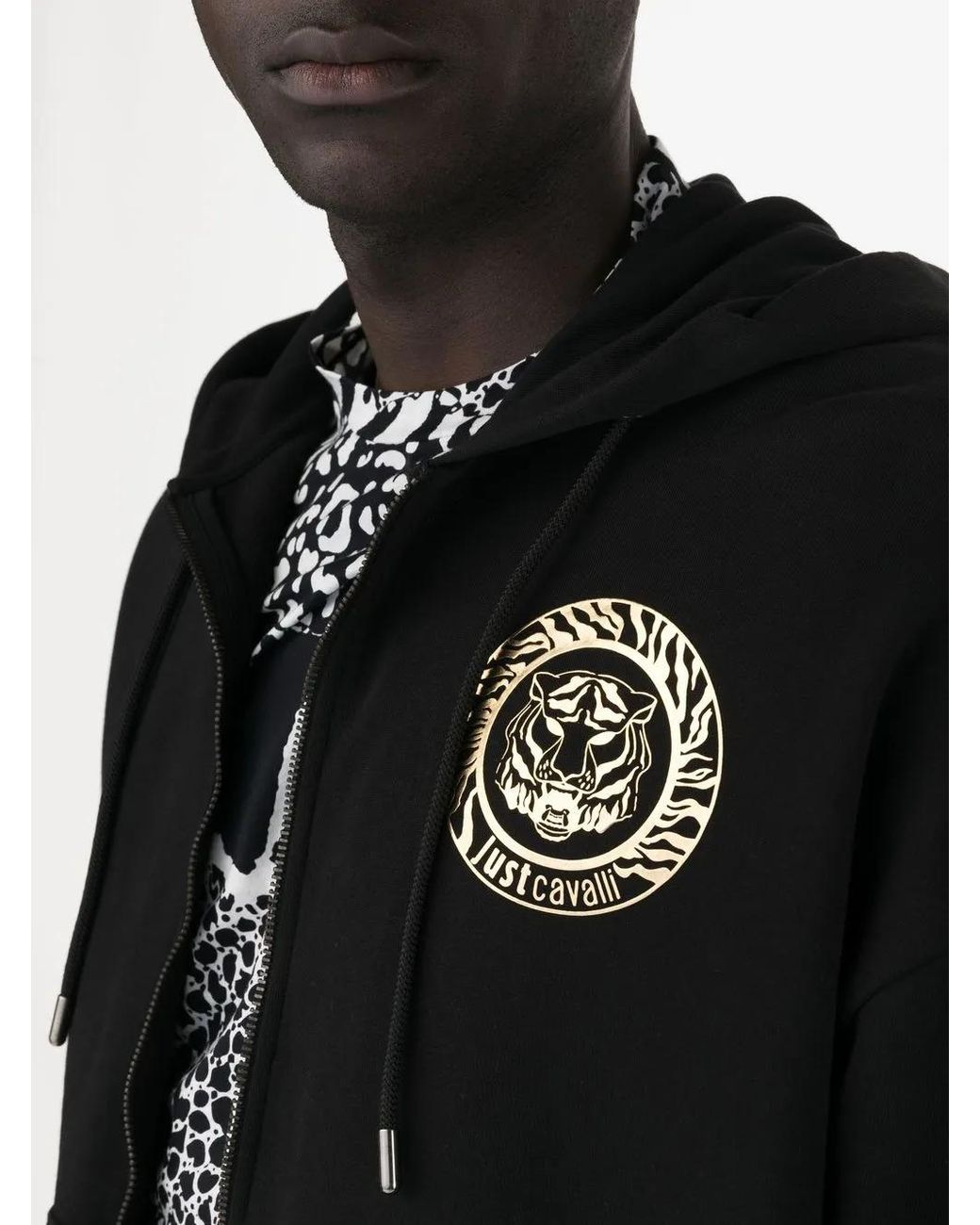 Just Cavalli Black Logo-Print Cotton Hoodie for men