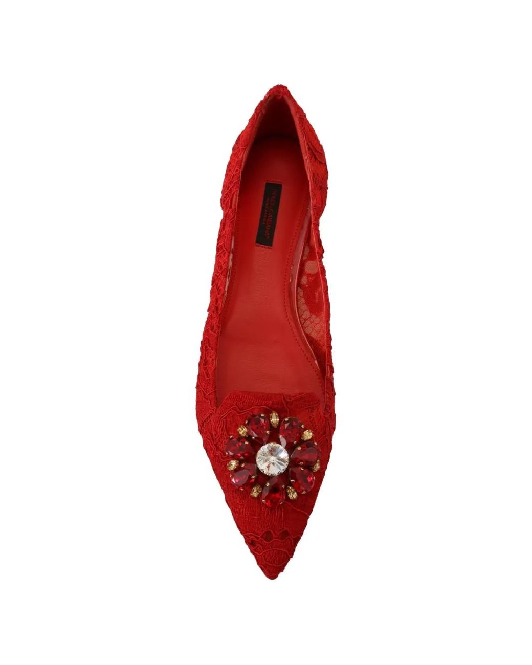 Dolce & Gabbana Red Ballerines Taormina À Détails De Dentelle