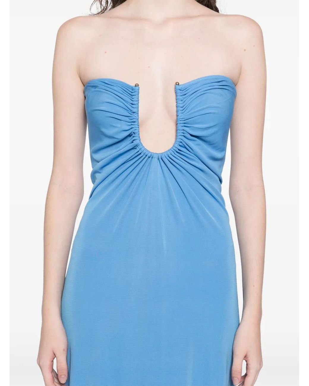 Christopher Esber Blue Arced Palm Strapless Dress
