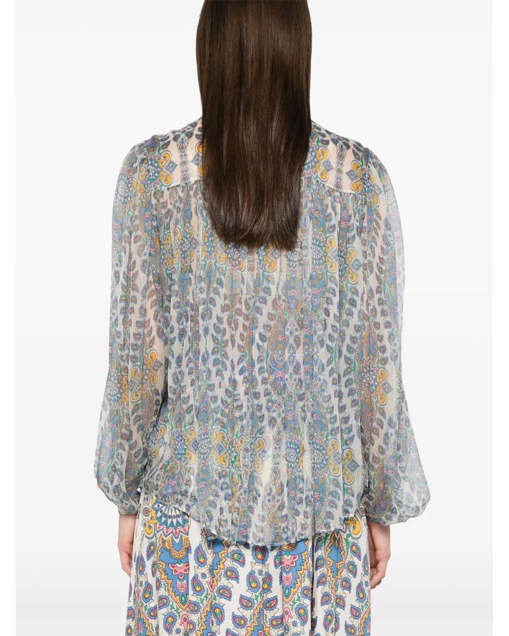 Etro Blue Natural Silk Blouse Est Amebas Mao Neck