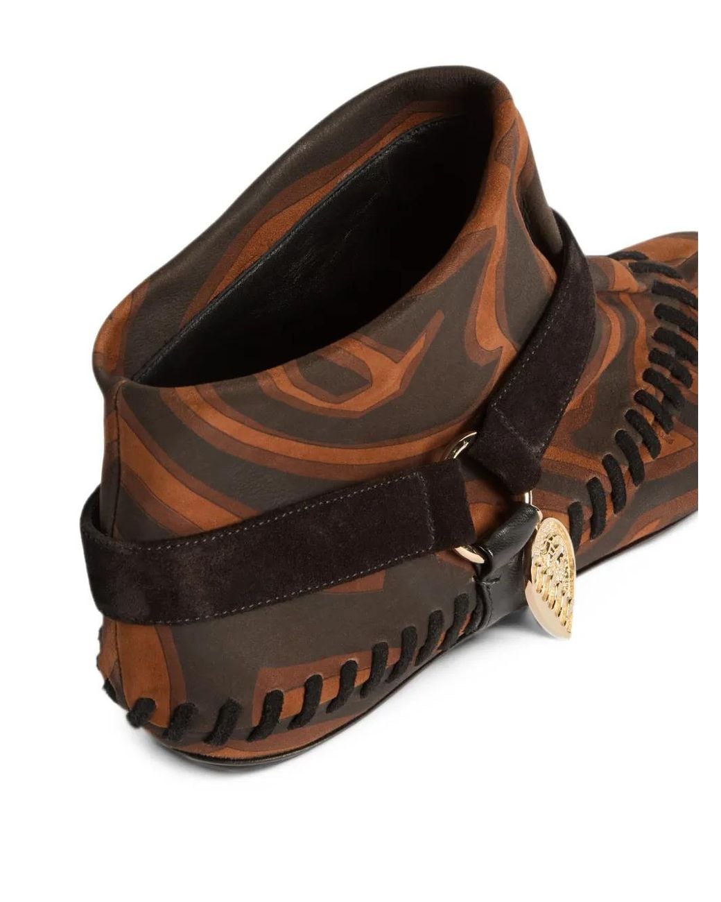 Emilio Pucci Brown Leather Labirinto Print Ankle Boots