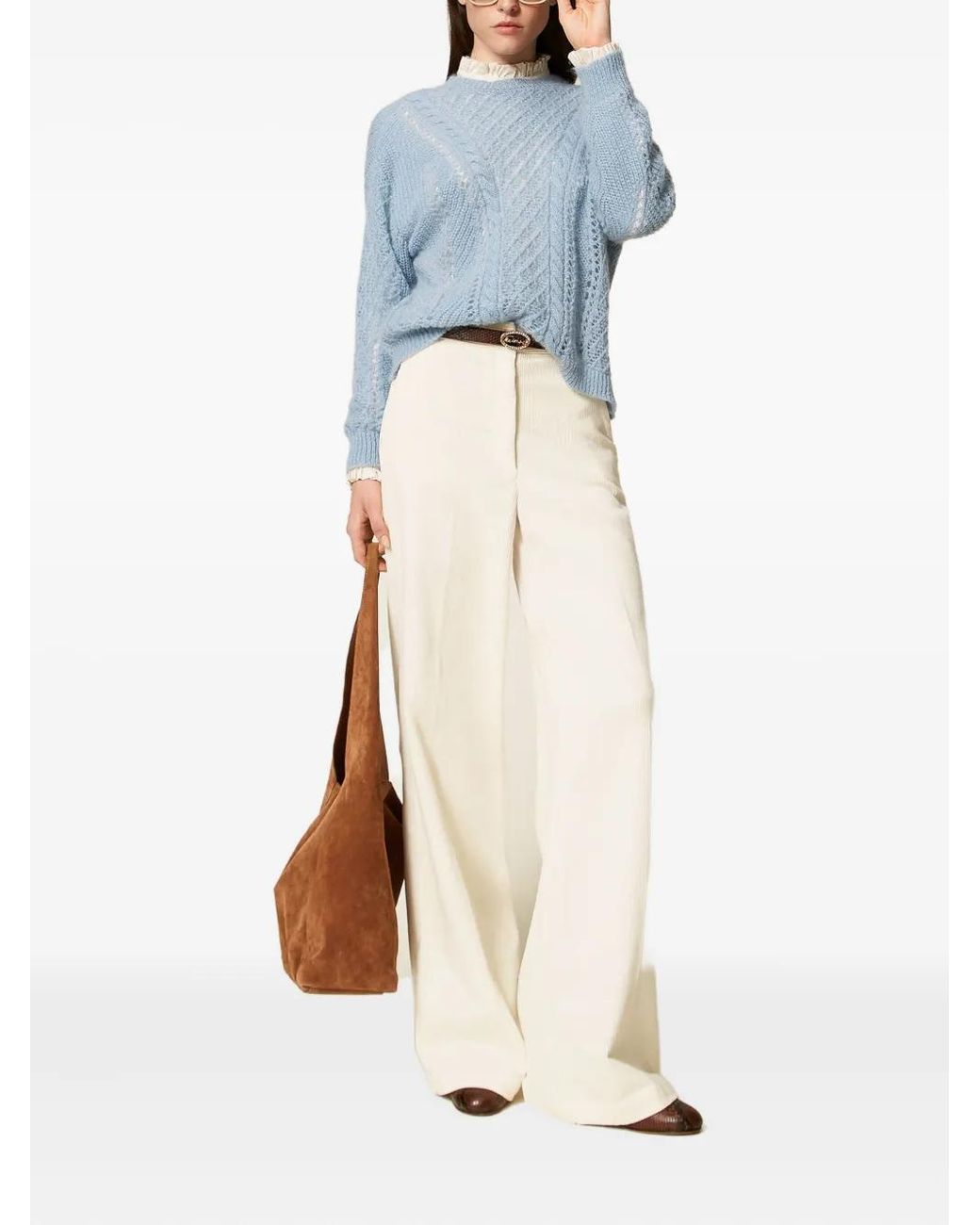 Twinset Blue Cable-Knit Open-Work Sweater
