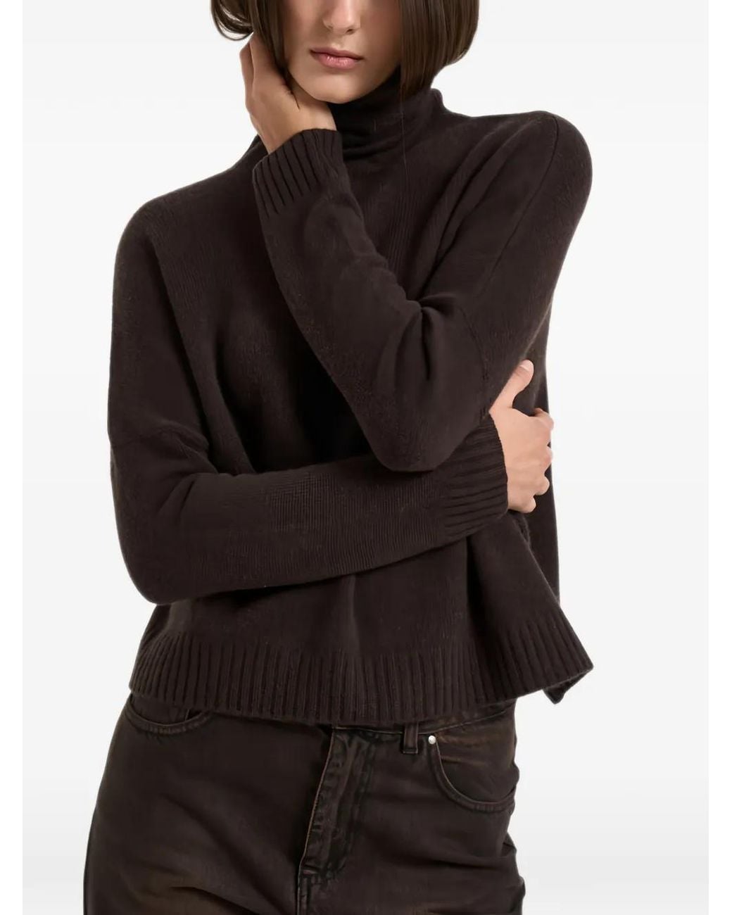 Kujten Black Roll-Neck Drop-Shoulder Sweater