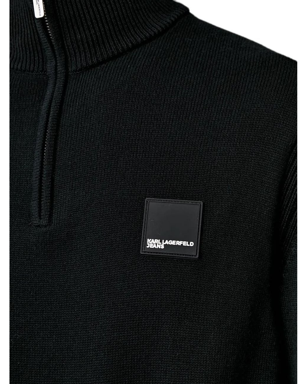 Karl Lagerfeld Black Quarter-Zip Logo-Patch Sweater for men