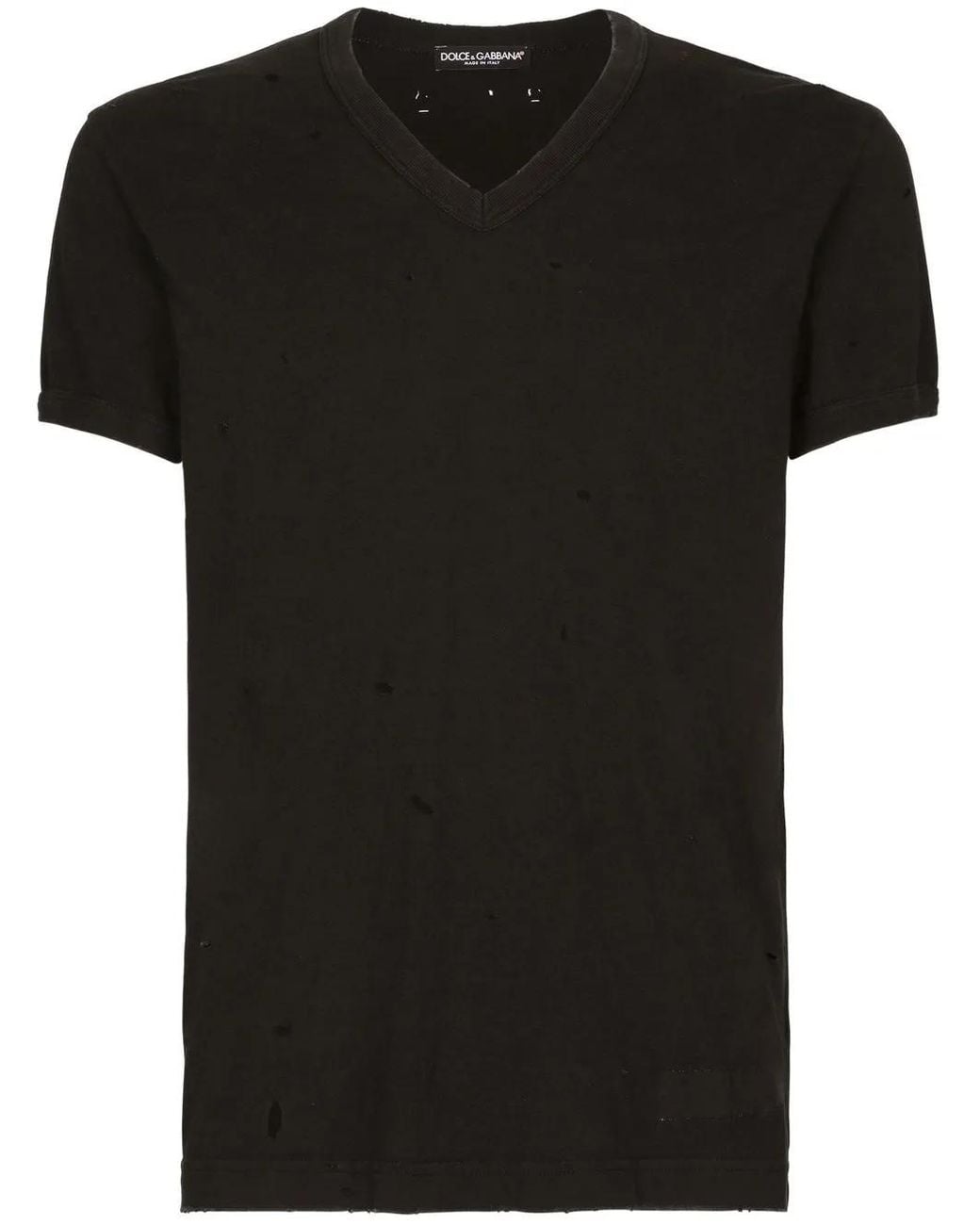 Dolce & Gabbana Black Logo-patch V-neck T-shirt for men