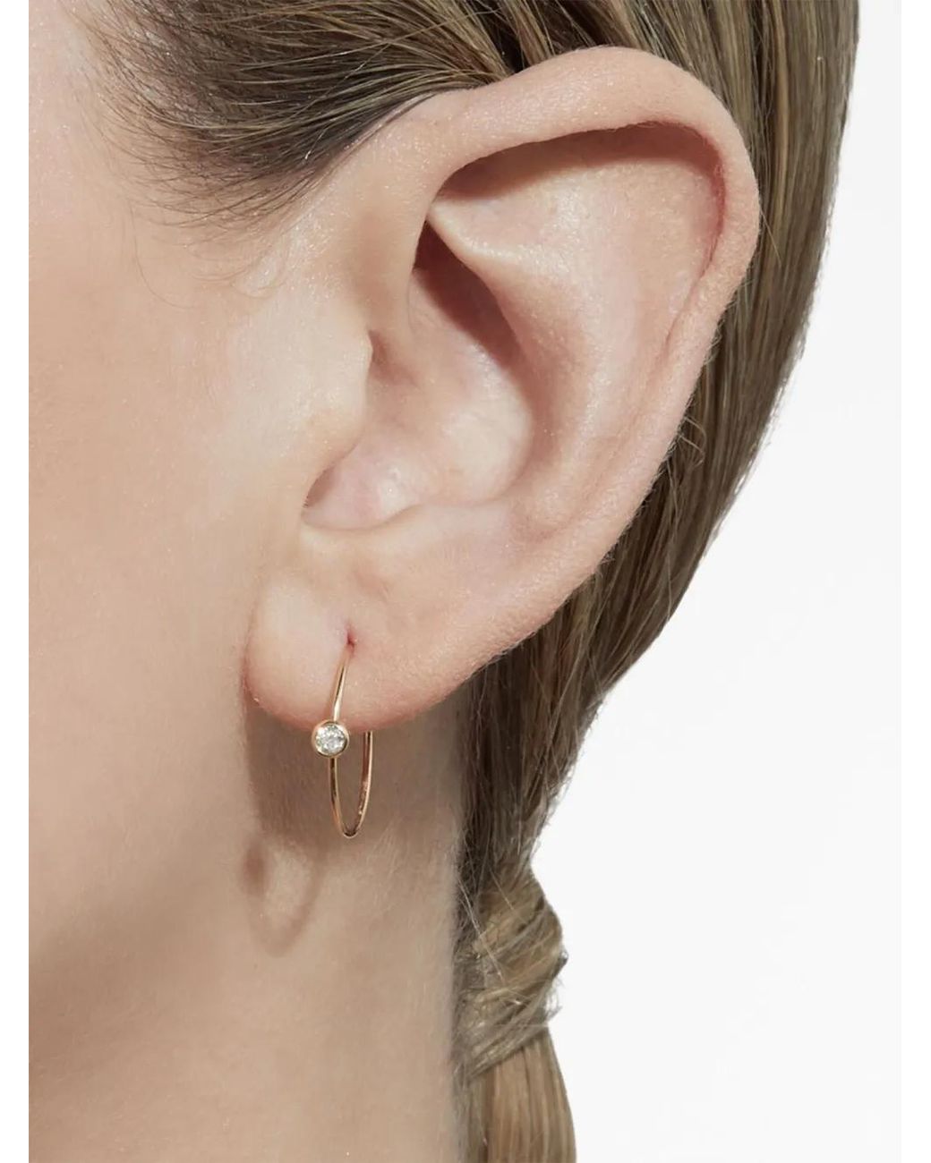 Shihara White 18Kt One-Stone 01 Diamond Single Hoop Earring