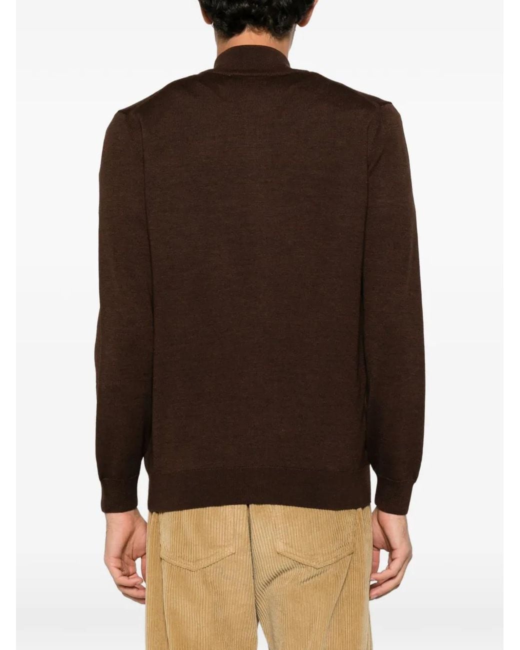 Alberto Gozzi Brown Zip-Fastening Wool Sweater for men
