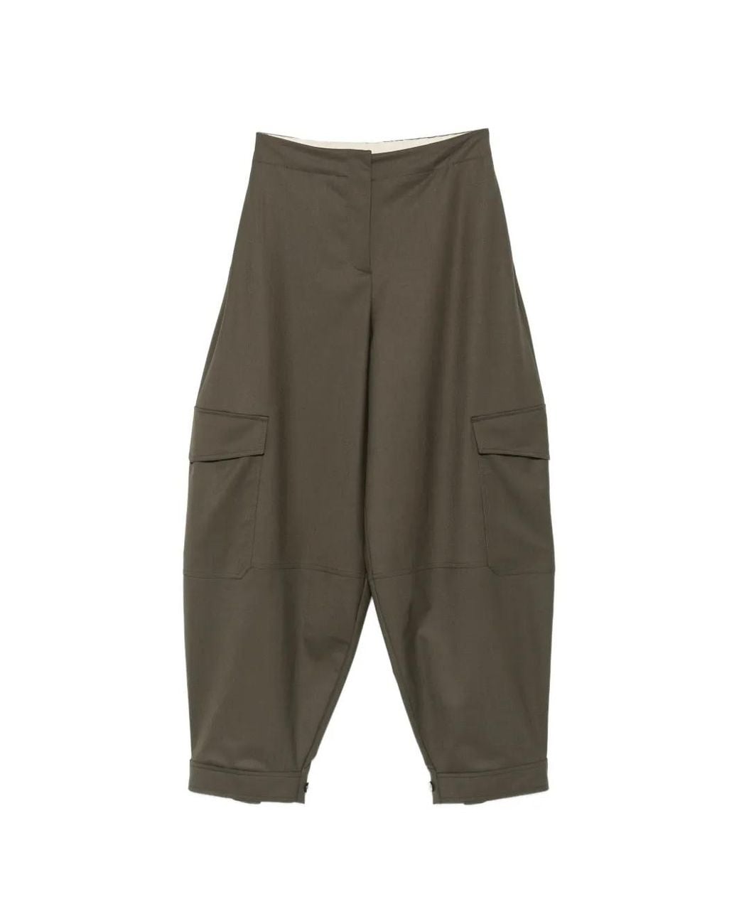 Alysi Green Flap-Pocket Cropped Trousers
