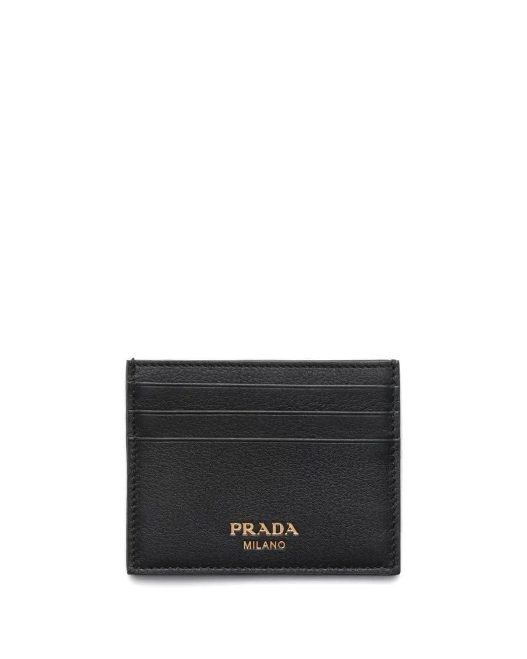 Prada Black Logo-Stamp Leather Card Holder for men