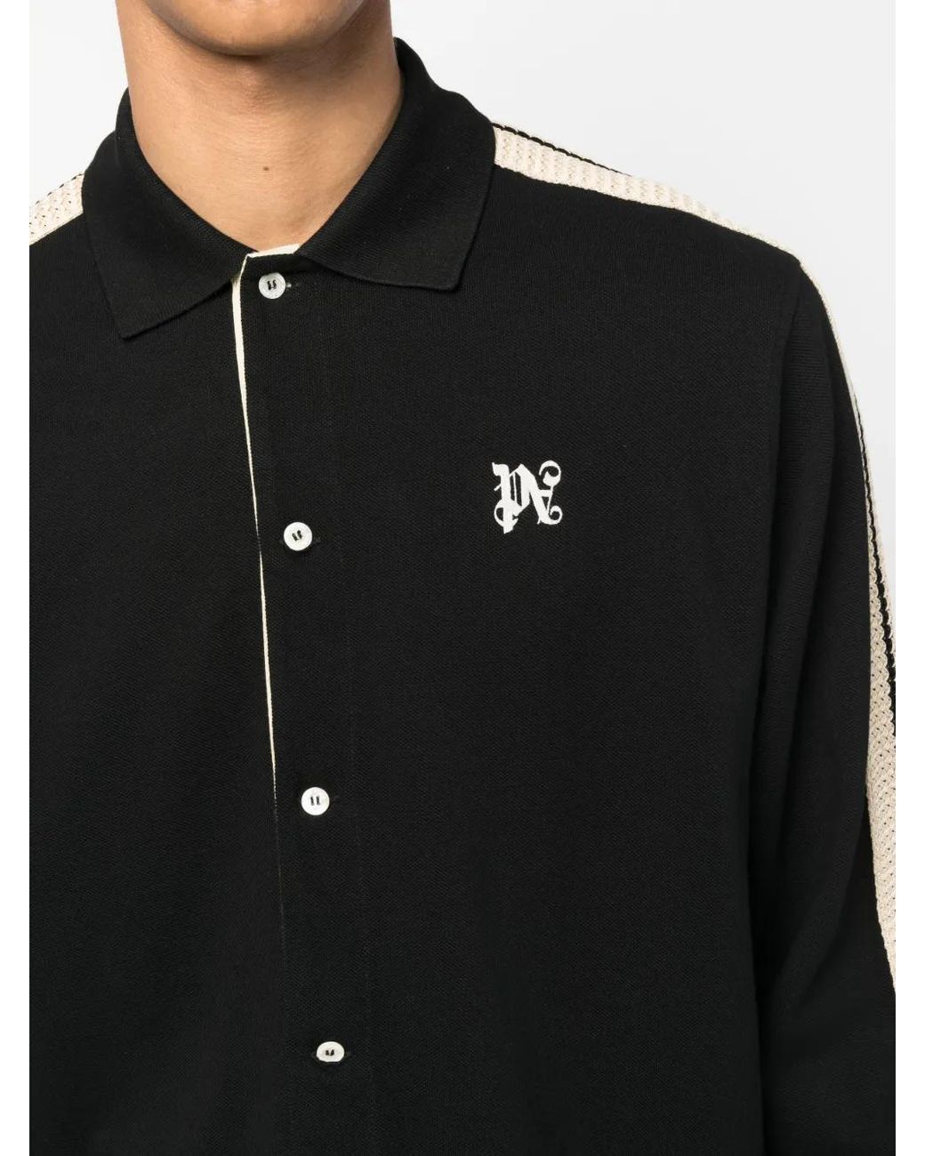 Palm Angels Black Monogram Cotton Track Shirt for men
