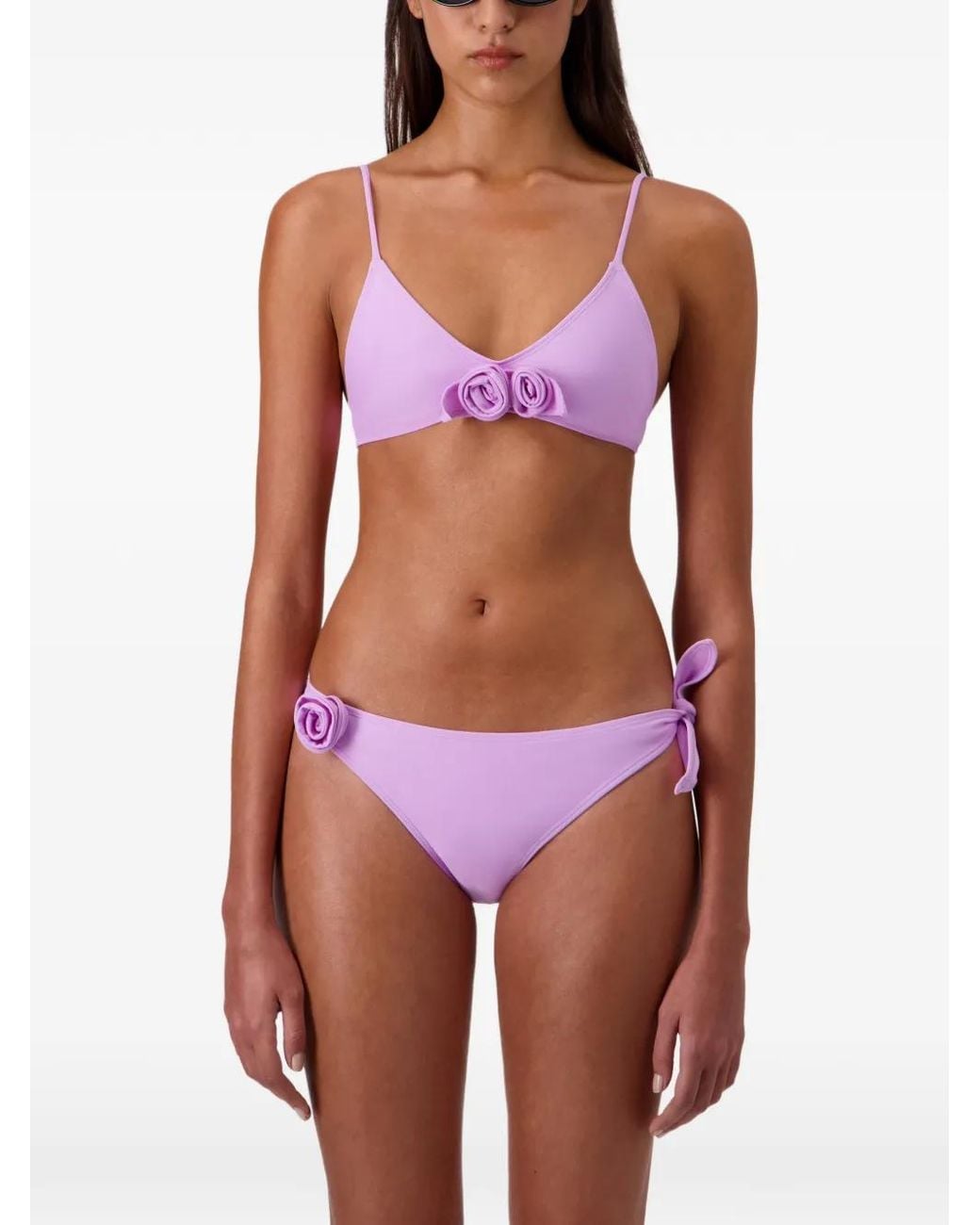 Coperni Purple Flower Gathered Bikini Top