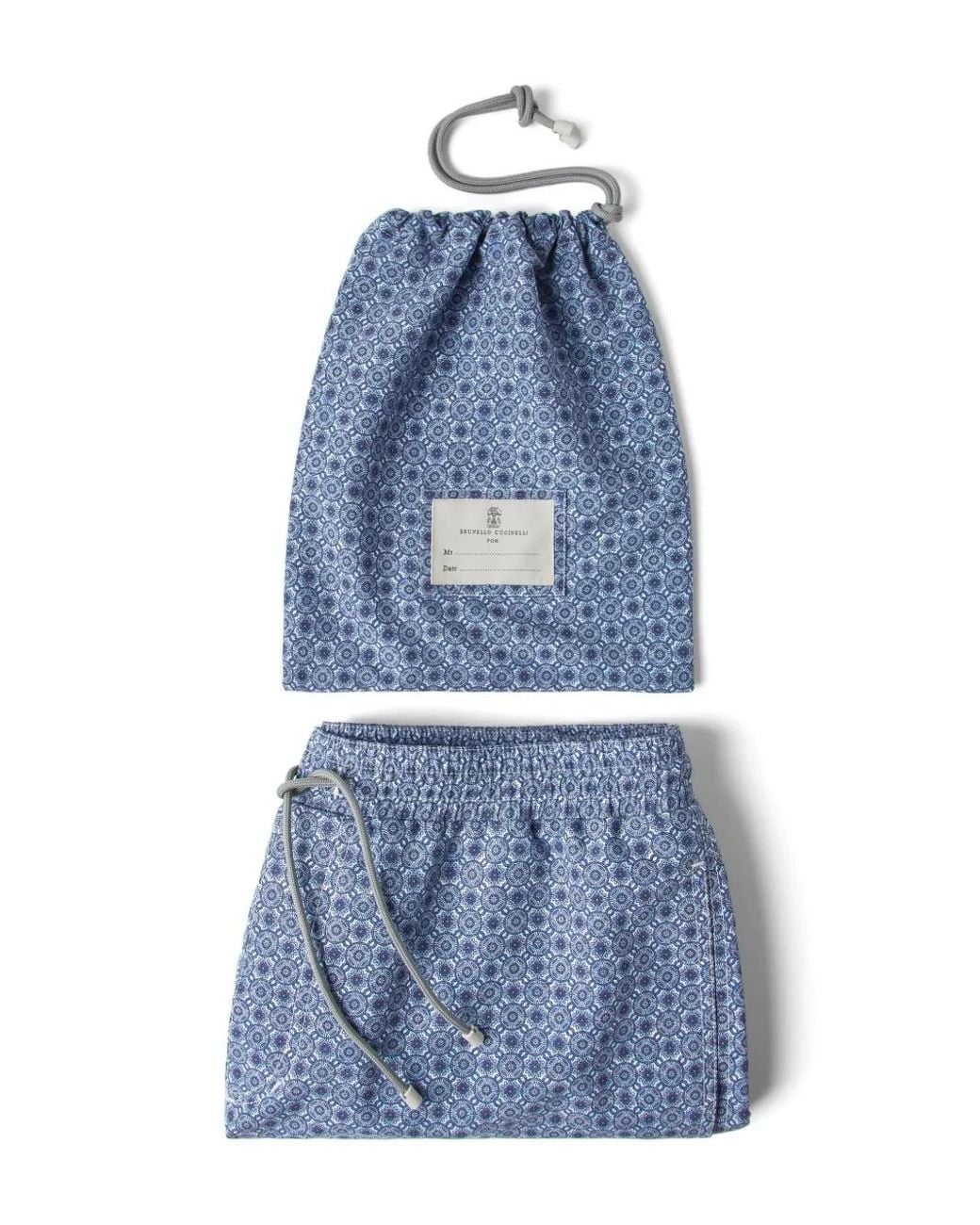 Brunello Cucinelli Blue Graphic-print Swim Shorts for men