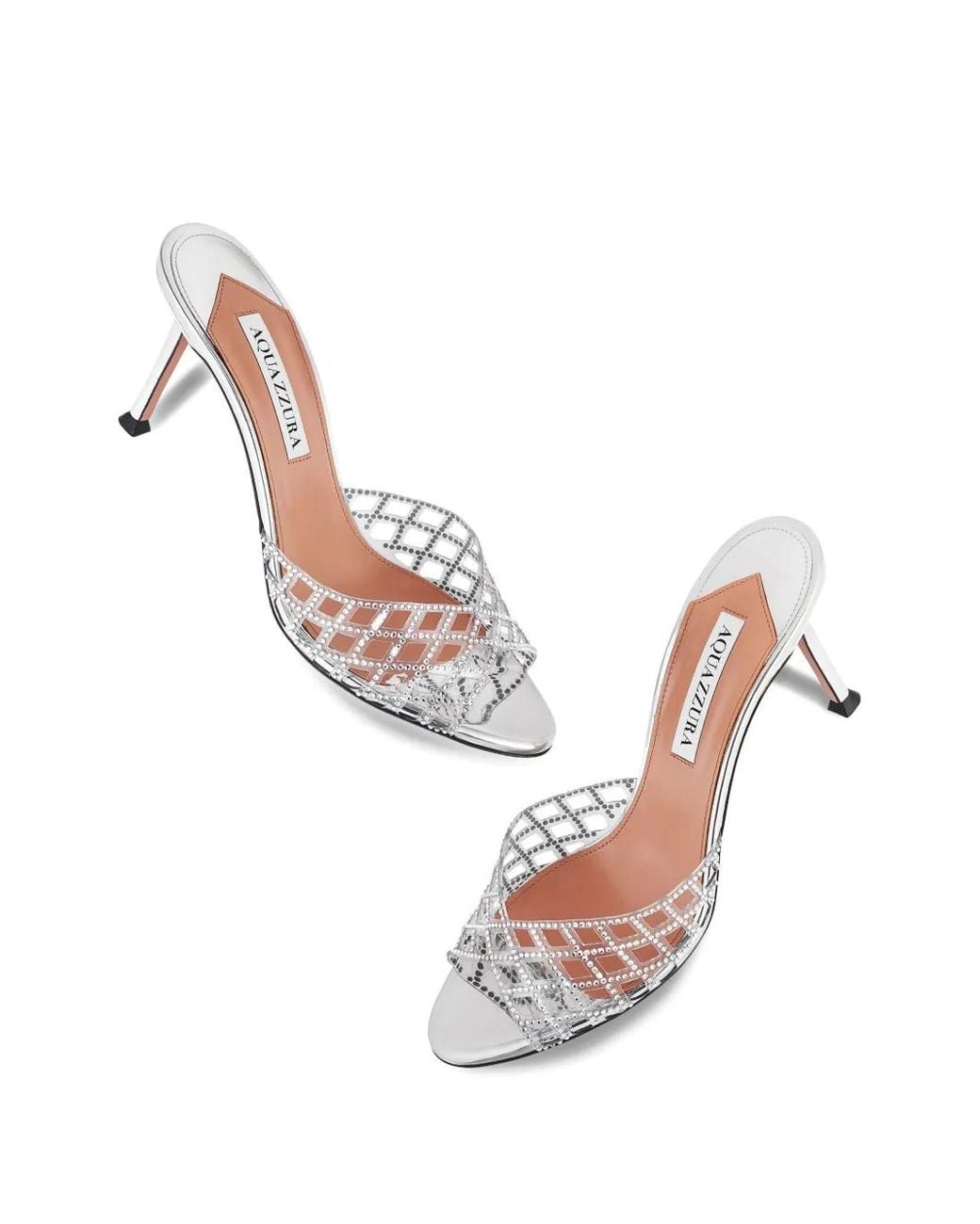 Aquazzura White 75Mm Crystal-Embellished Lattice Mules