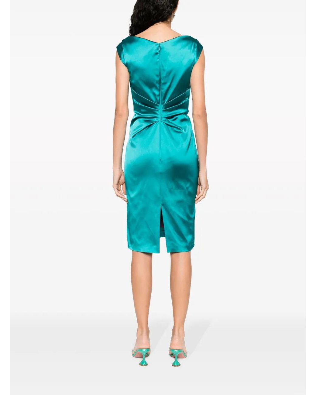 Talbot Runhof Blue Gathered-Detail Midi Dress
