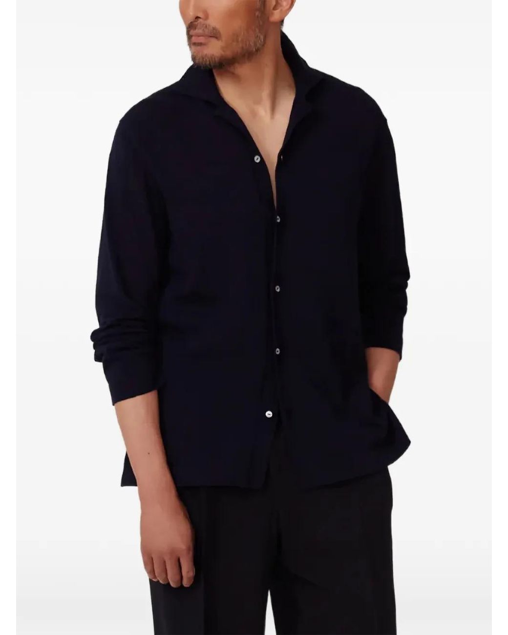 STÒFFA Gebreid Button-Down Overhemd in het Blue voor heren