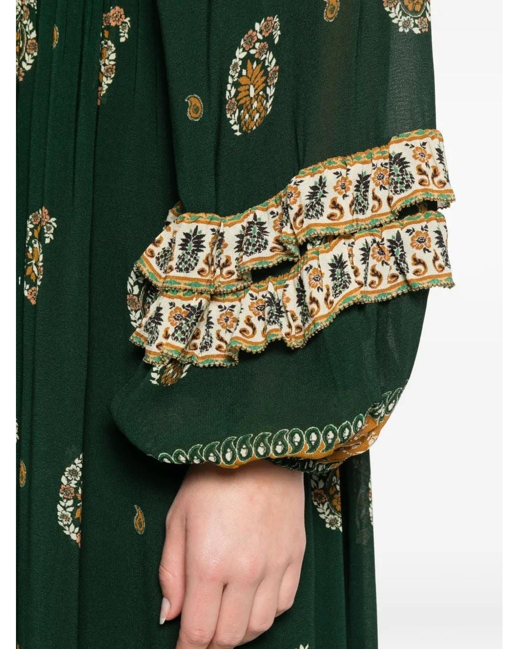 Farm Rio Green Floral Print V-Neck Long Sleeve Dress