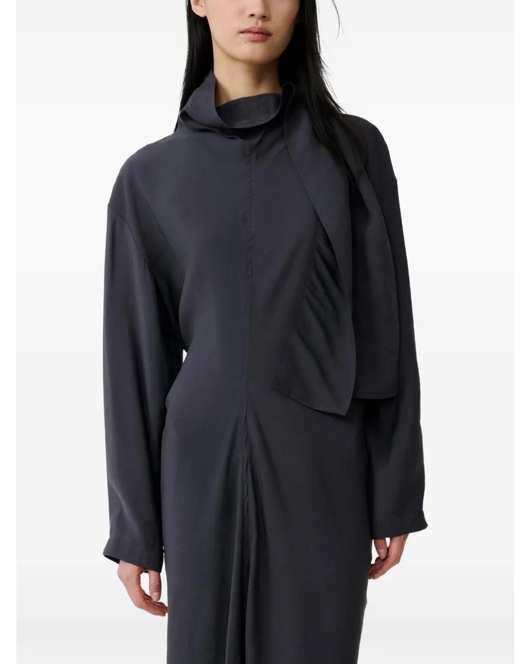 Studio Nicholson Black Robe Asymétrique À Liens À Nouer À La Nuque
