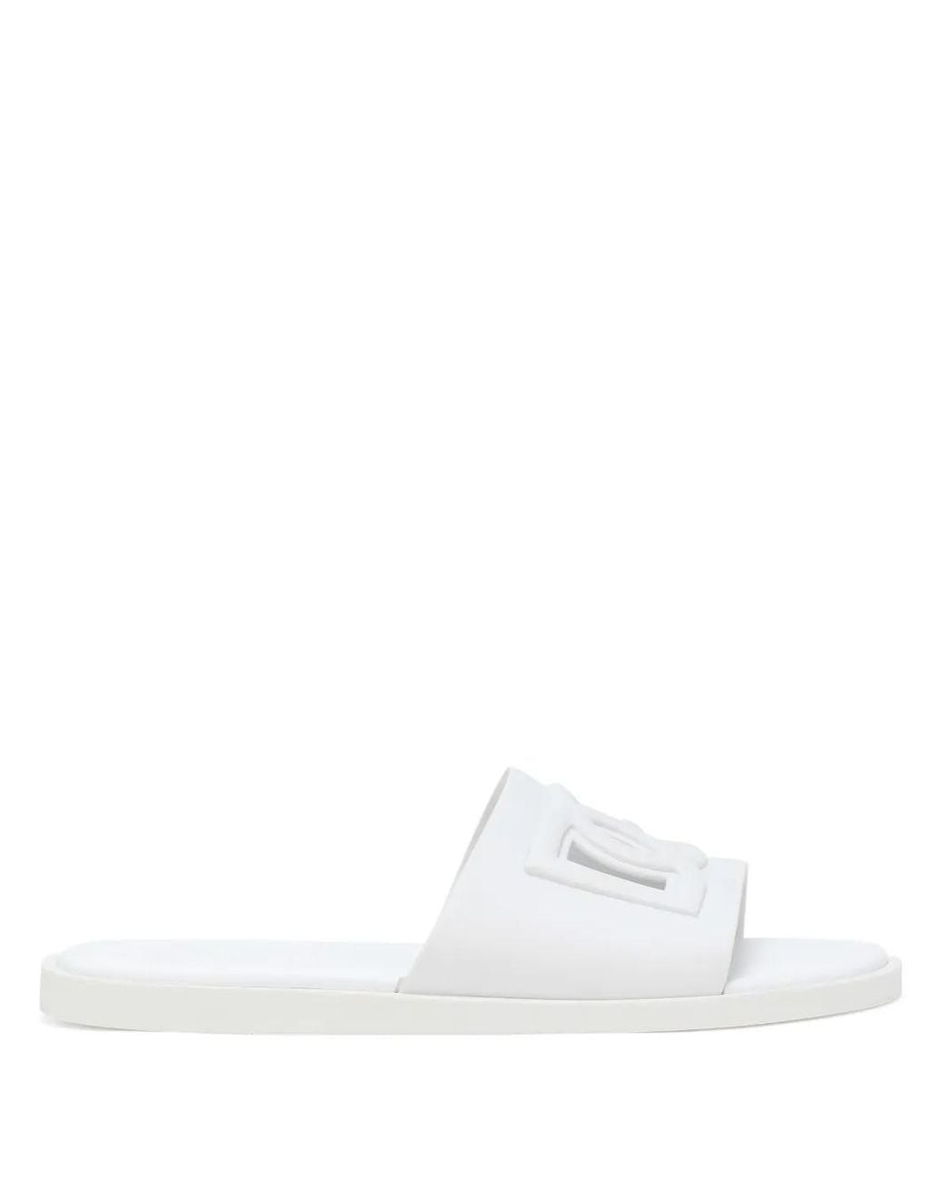 Dolce & Gabbana White Open-Toe Slippers With Embossed Logo for men
