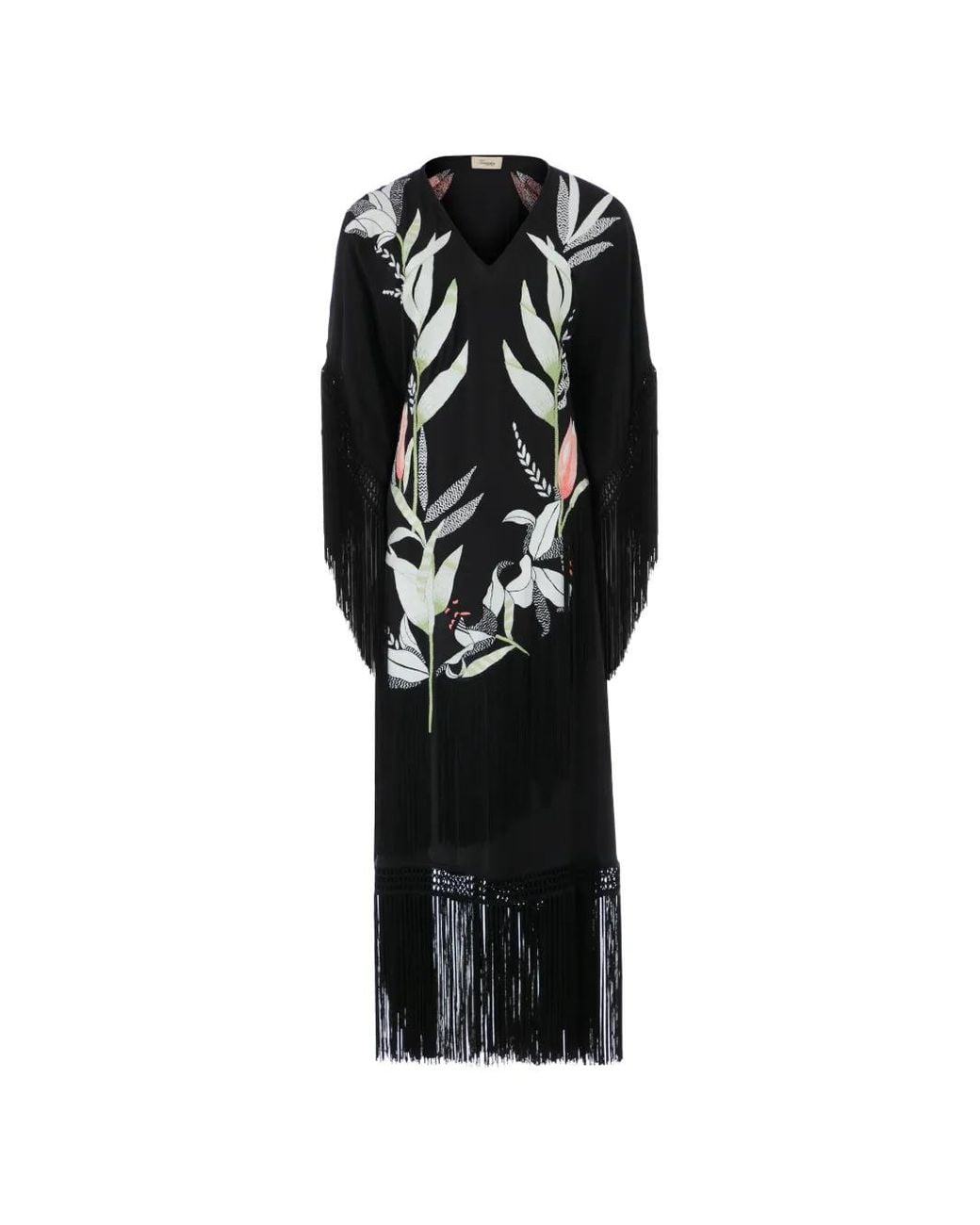Temperley London Black Madeline Fringed Midi Dress