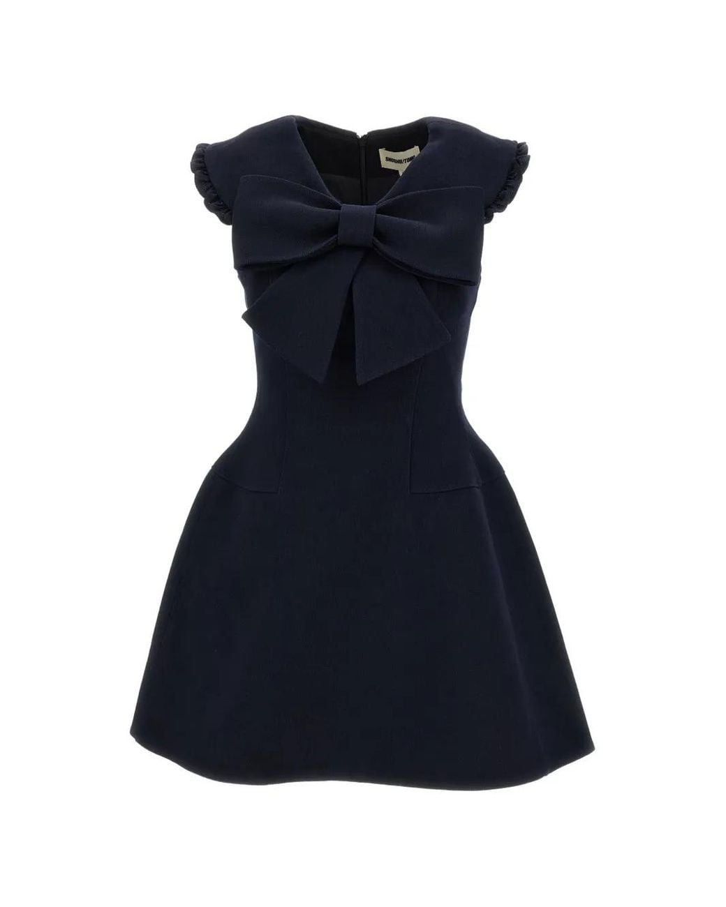 ShuShu/Tong Blue Bow-Detail Ruffled-Trim Dress
