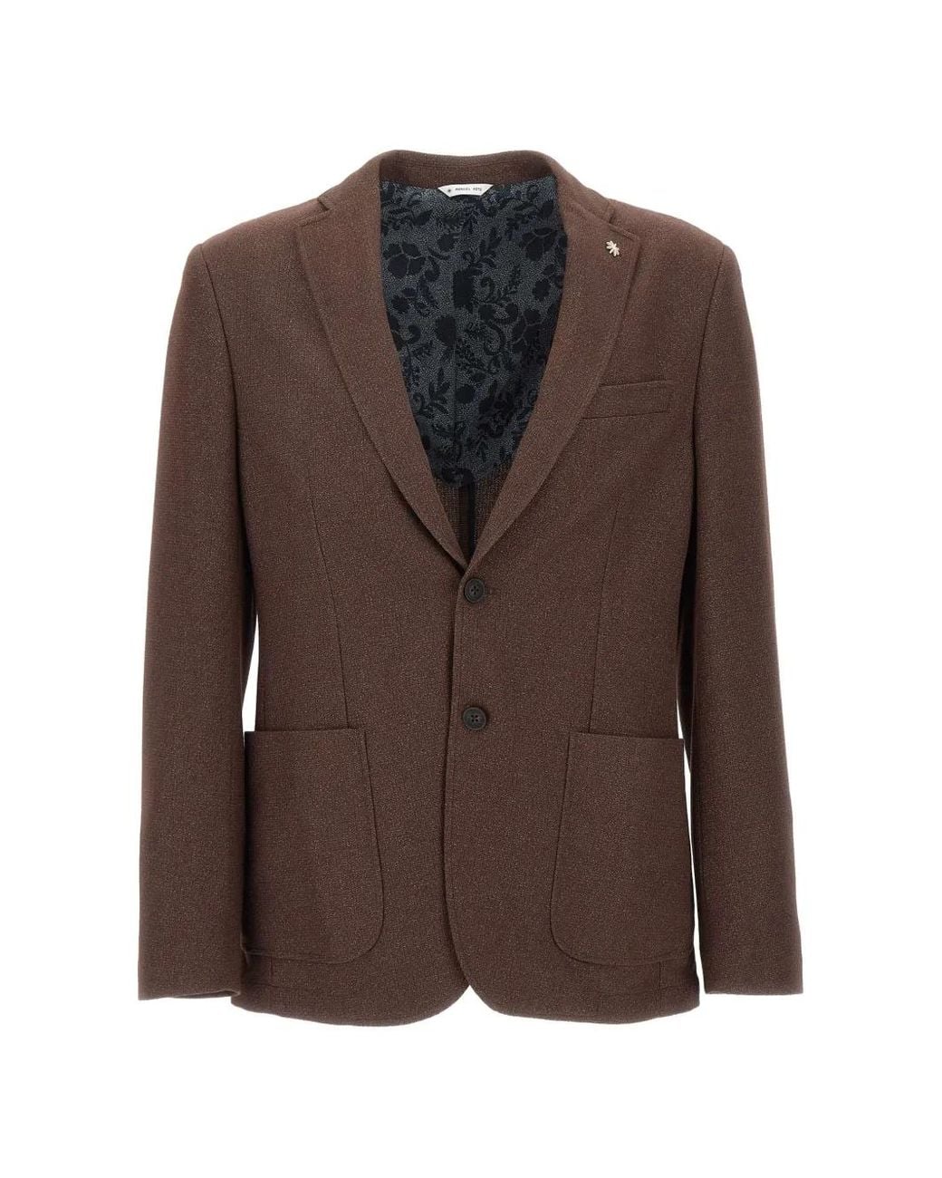 Manuel Ritz Brown Micro-Texture Single-Breasted Blazer for men
