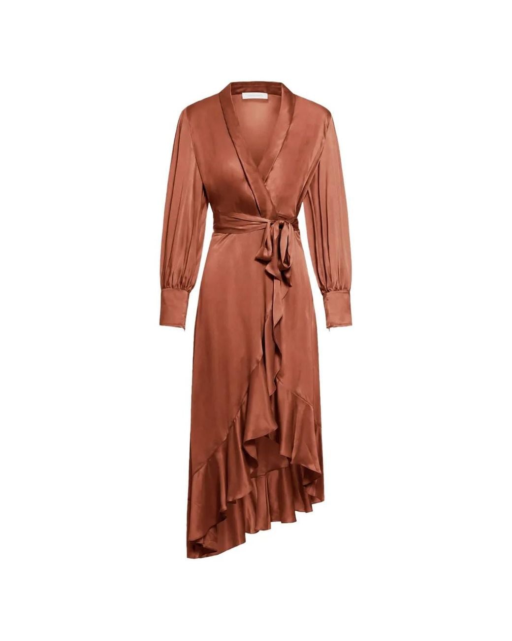 Zimmermann Orange Ruffled Silk Wrap Midi Dress