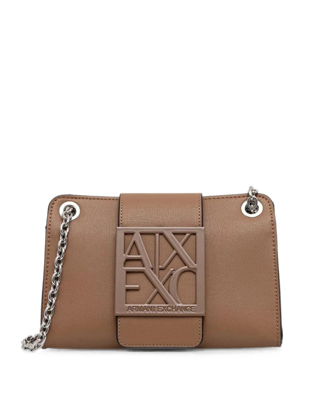 ARMANI EXCHANGE Brown Logo-Plaque Chain-Link Cross Body Bag