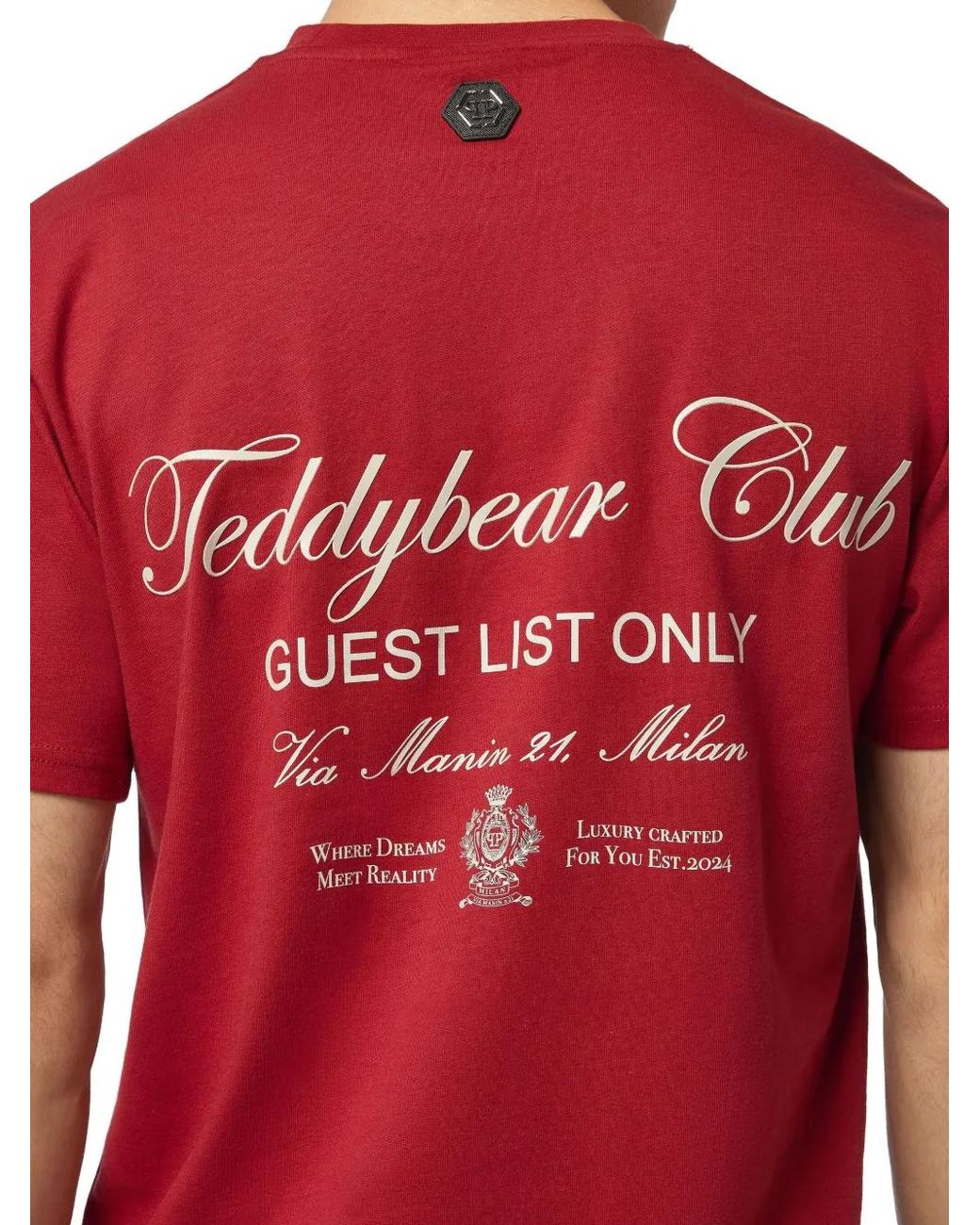 Philipp Plein Embroidered Round Neck T-Shirt Strass Teddy Bear for men