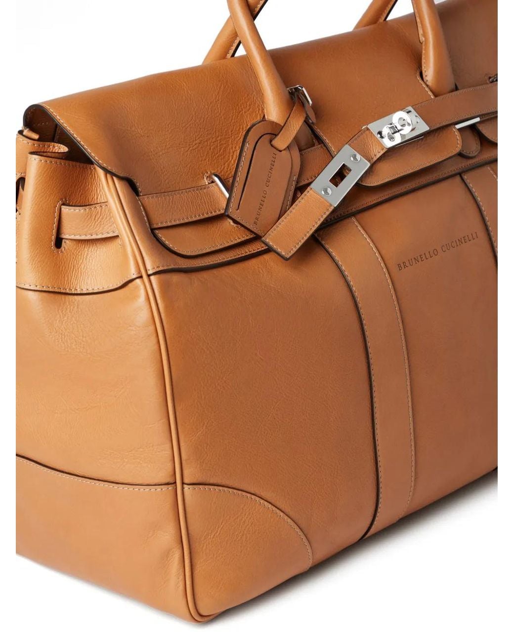 Brunello Cucinelli Brown Logo-Stamp Leather Holdall for men
