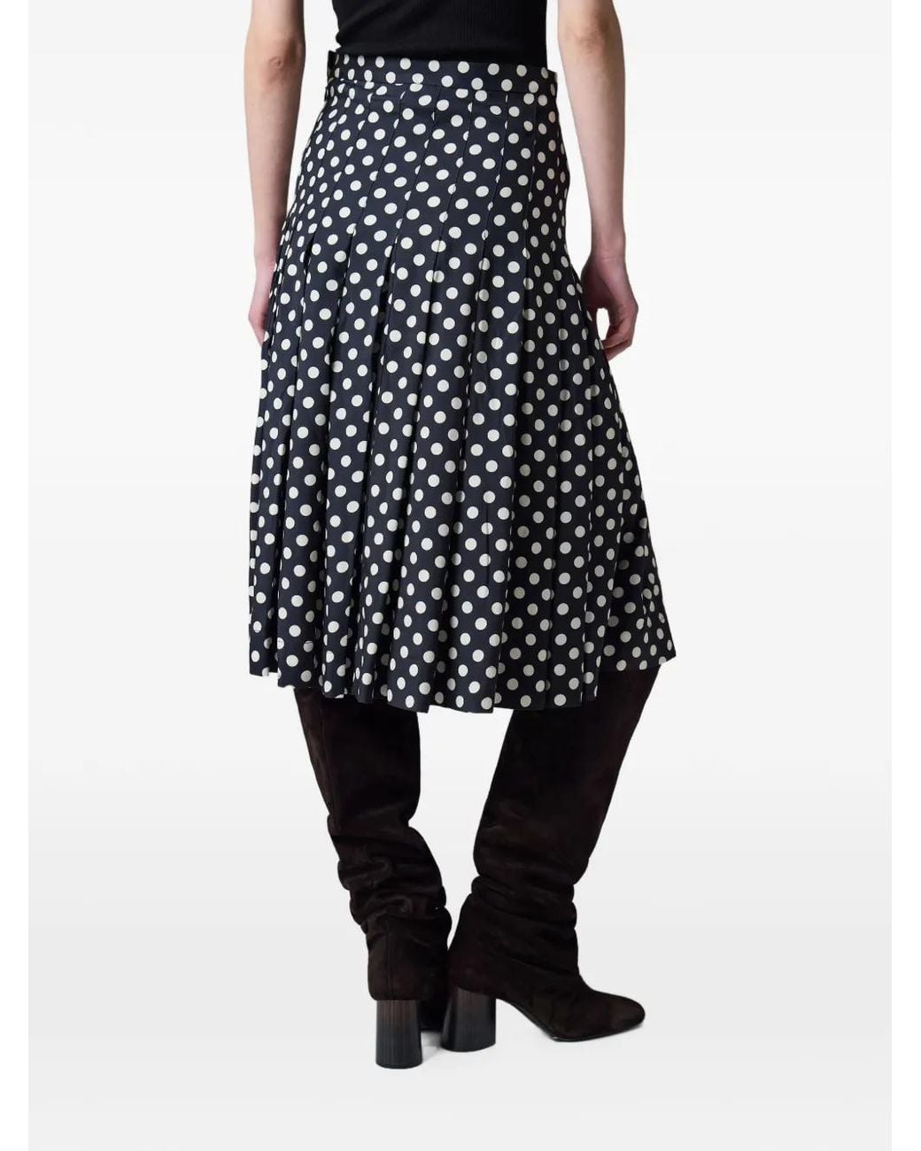 Paul Smith Black And Polka Dot Stitched Pleat Midi Skirt