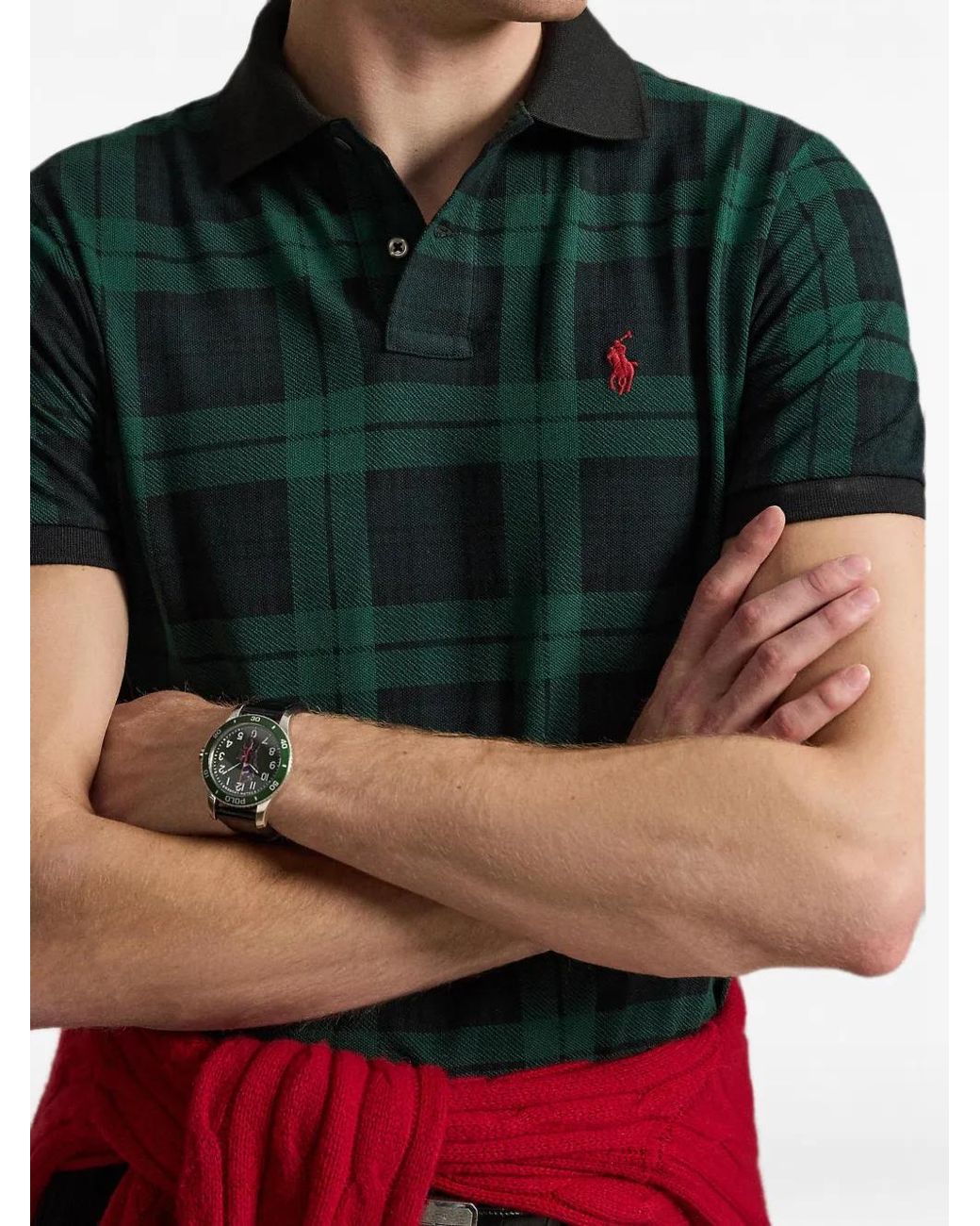 Polo Ralph Lauren Green Plaid-Pattern Polo Shirt for men