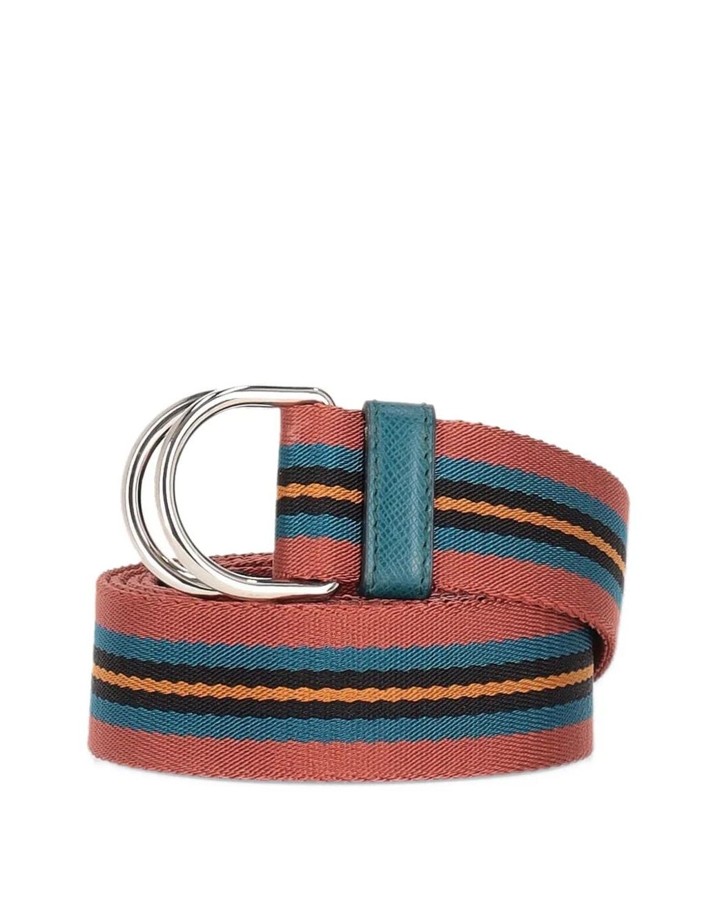 Prada Blue Striped D-Ring Belt