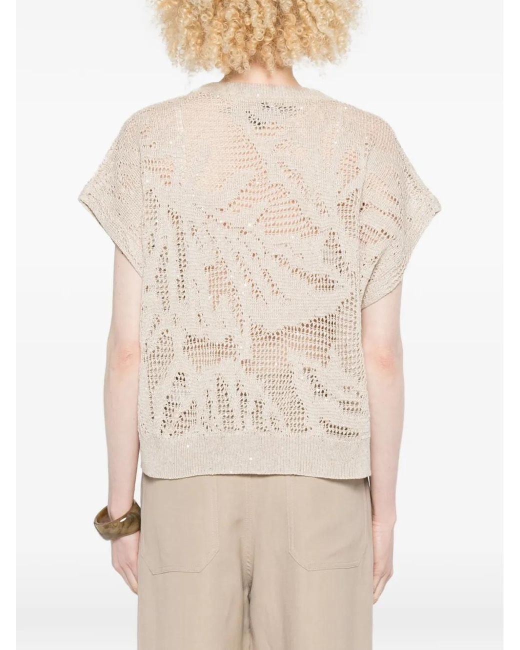 Brunello Cucinelli Natural Dazzling Water Lilies Knit T-Shirt