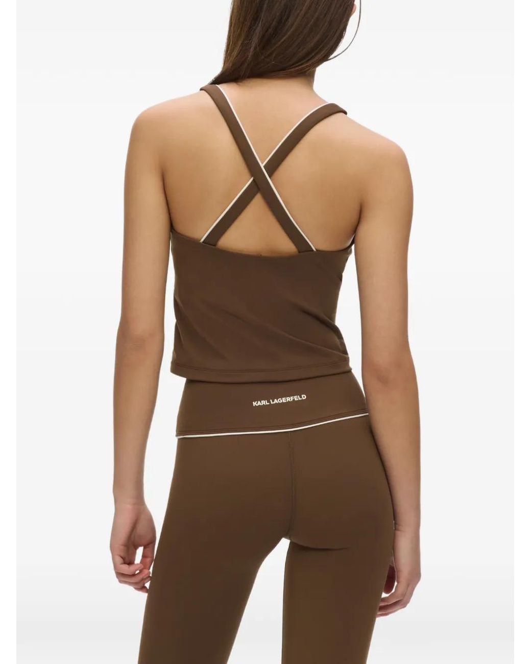 Karl Lagerfeld Brown Contrast-Piping Active Top