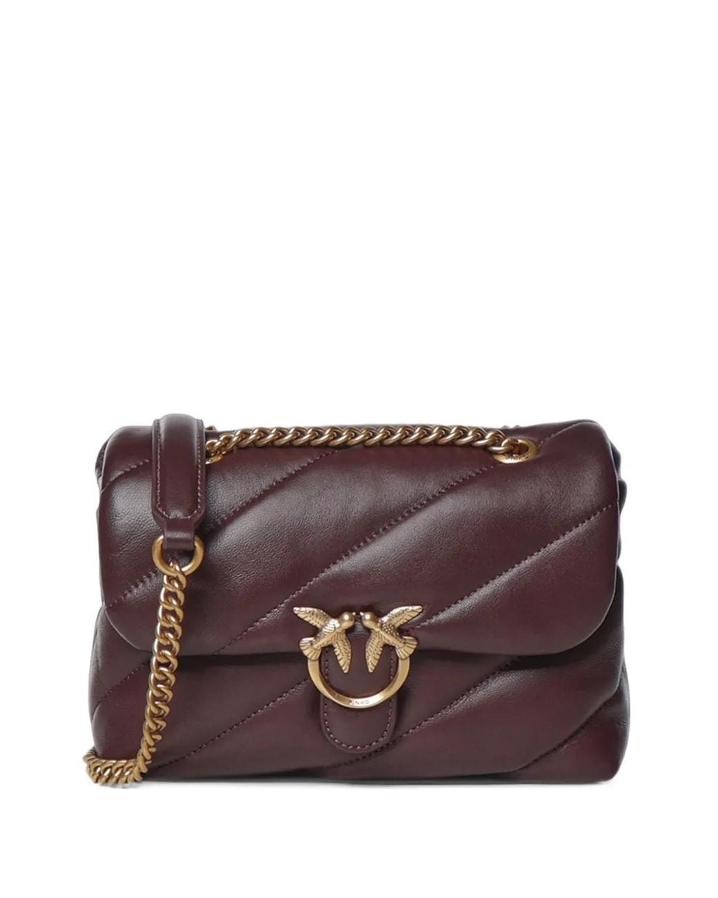 Pinko Purple Small Love Quilted Leather Shoulder Bag