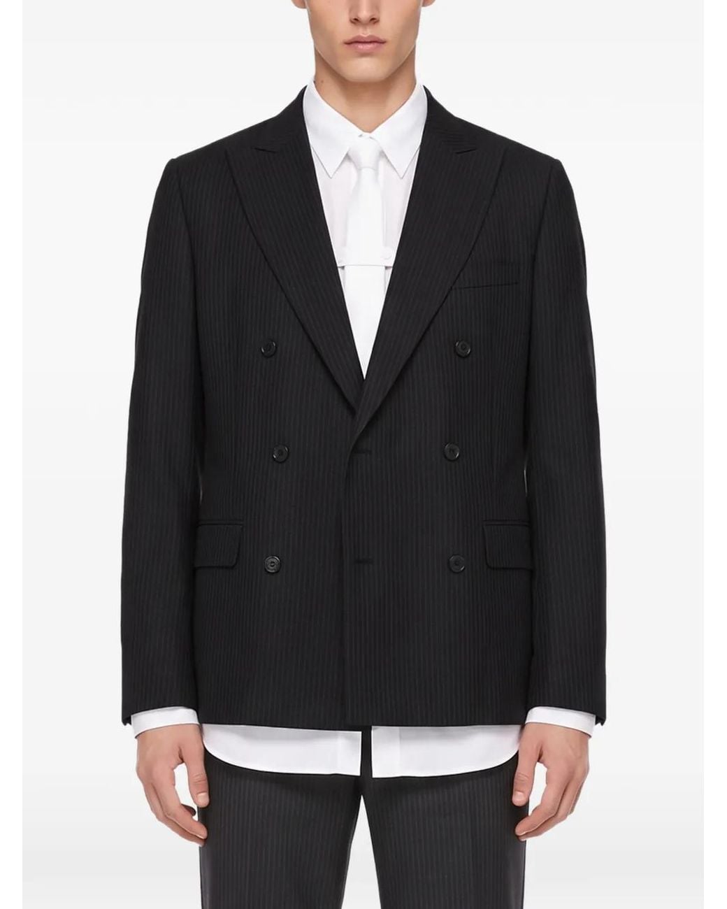 Another Aspect Black Pinstriped Double-Breasted Jacket for men